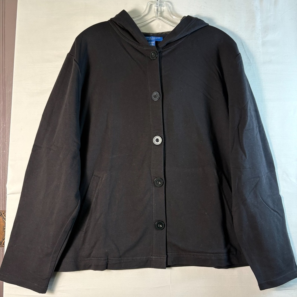 karen scott sport womens jacket light weight hood button down long sleeve pocket